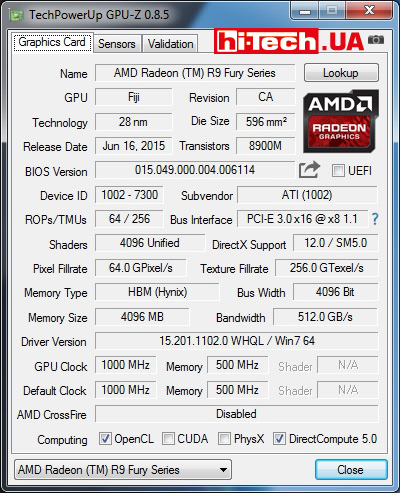 AMD Radeon R9 Nano данные CPUZ