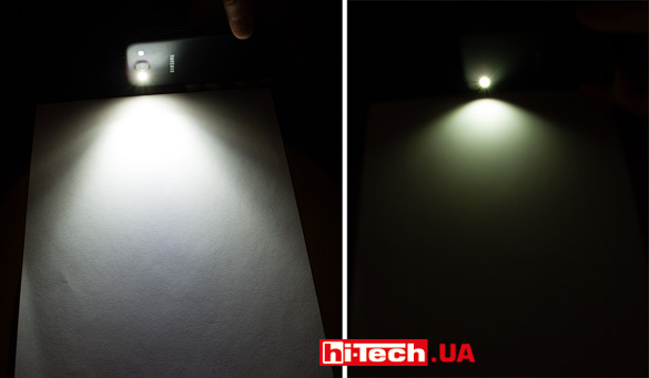 Мощность светодиодов подсветки Sony Xperia Z3 и Sony Xperia Z3 Compact (имеют идентичную мощность) по сравнению с мощностью диода Samsung Galaxy S3 (слева на фото)