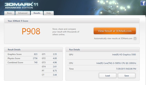 Intel HD Graphics 5500 в тесте 3DMark 11 (Performance)