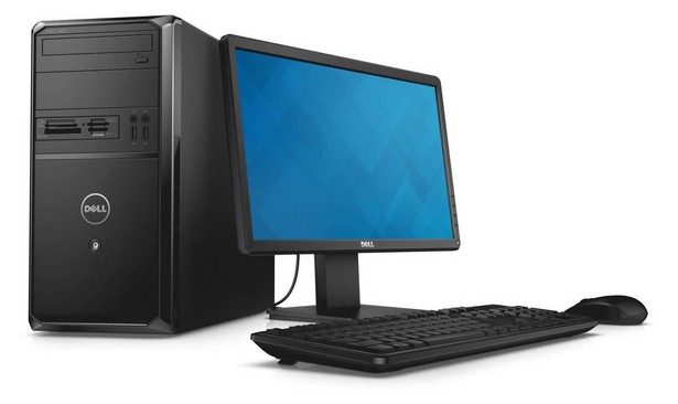 Dell Vostro Desktop 3000 Series (Model 3900) desktop computer with Dell 3 Series E2014H 19.5-inch monitor, Dell KB212-B Ruby keyboard and Dell MS111 Indigo mouse.