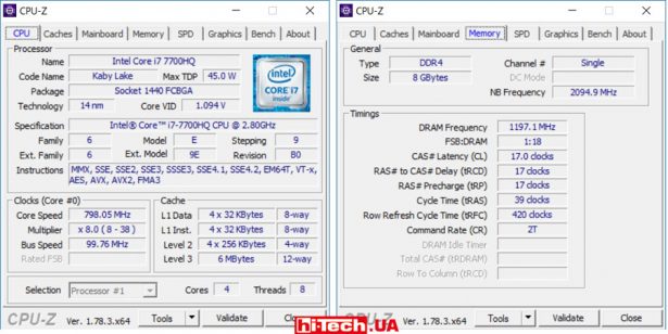 Характеристики процессора Acer Aspire VX 15 по данным CPU-Z