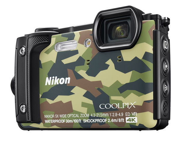 Nikon Coolpix W300 выпускается в черном, красном, желтом цветах. Существует также вариант защитной окраски